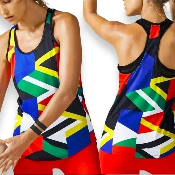 Fabletics Tank Top CrossFit Mosa Global Print Geometric Run Yoga Women’s Medium - Picture 7 of 7